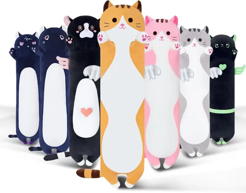 Miniatura 9 de Almohada larga de gato para niños, lindos regalos de animales de peluche para niñas, juguete de gato de felpa larga para cumpleaños, almohada suave