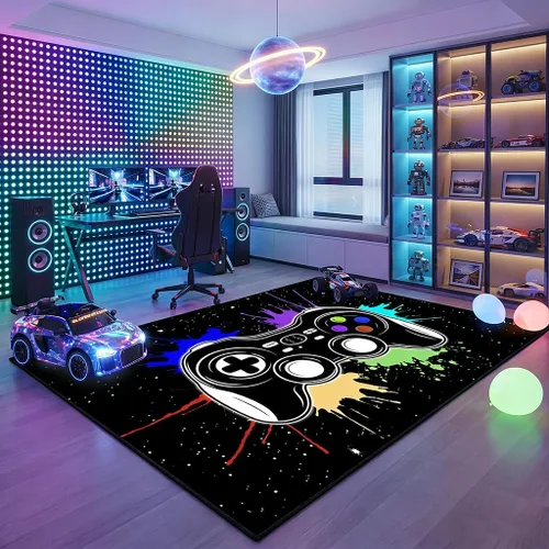 Miniatura 6 de Alfombras de Jugador para Dormitorio de Niños, Pintura de Dibujos Animados con Gamepad, Alfombra para el Hogar para Adolescentes, Decoración Genial