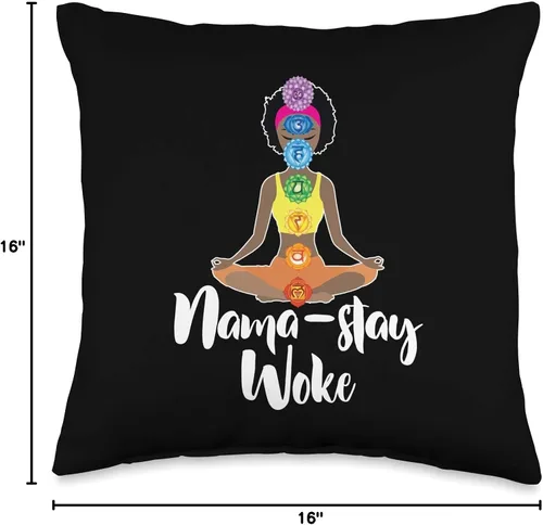 Miniatura 4 de Namaste Yoga Gifts – Almohada para yoga con diseño de Nama Stay Woke DressedForDuty Nama Stay Woke – Black Afro Girl Chakra, Namaste Yoga Throw