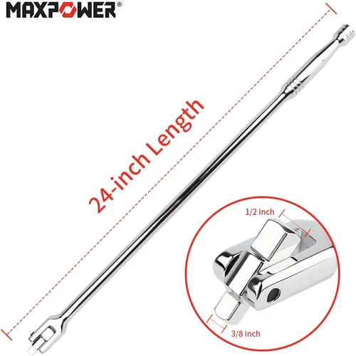Miniatura 3 de MAXPOWER 1/2-pulgada y 3/8-pulgada de transmisión Barra de disyuntor de 24 pulgadas con mango flexible de doble transmisión