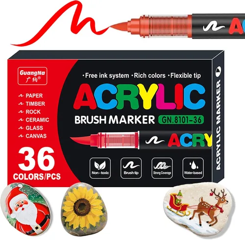 KsopiaVobs Bolígrafos de pintura acrílica de 36 colores, marcadores de pintura acrílica con punta de pincel suave, marcadores acrílicos impermeables