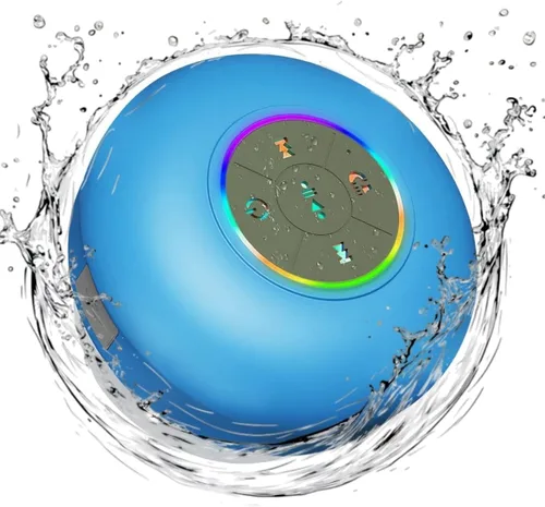 Miniatura 13 de Altavoz de ducha Bluetooth con LED – Altavoz mini inalámbrico portátil con micrófono y ventosa, resistente al agua IPX4 para ducha, viaje, piscina