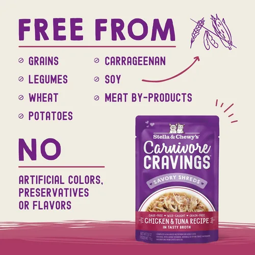 Miniatura 4 de Stella & Chewy's Carnivore Cravings - Alimento húmedo para gatos, bolsas de primera calidad, sin granos, pollo y atún con alto contenido