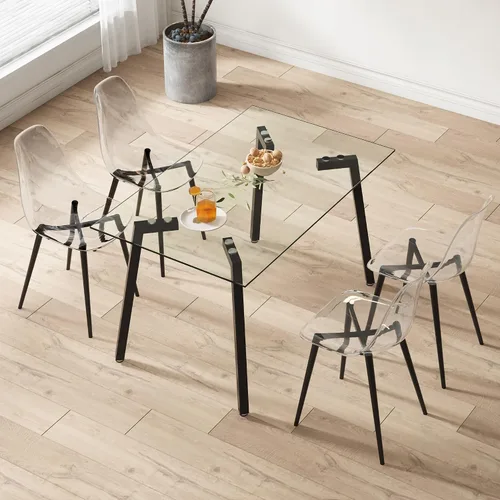 Miniatura 8 de RGZ Juego de 4 sillas de comedor, sillas de acrílico con asiento transparente en forma de cuchara, sillas de comedor transparentes con patas