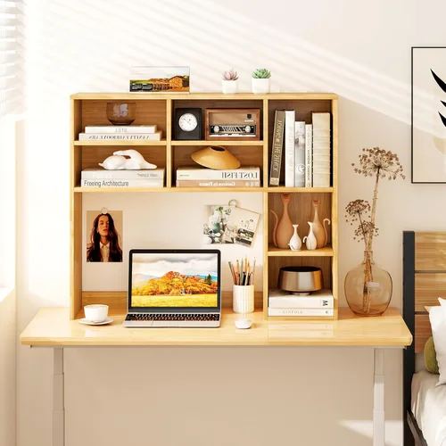 Miniatura 21 de LDAILY Desktop Bookshelf, 2-Tier Office Desk Shelf Organizer Desk Hutch with 4 Shelves, 37’’L Wood Storage Rack Display Shelf for Computer Desk