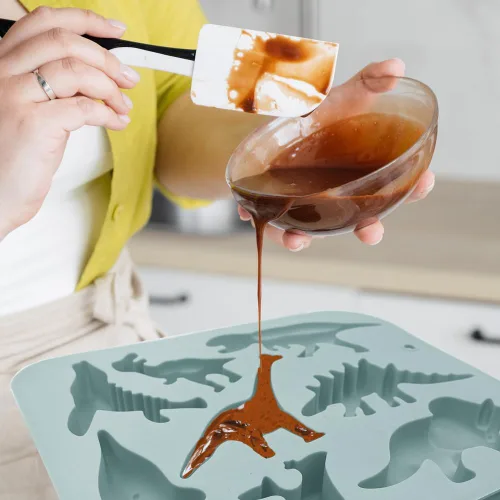Miniatura 5 de Paquete de 2 moldes de silicona 3D de dinosaurio antiguo con 8 cavidades con temática de dinosaurio, bandeja para hornear bricolaje para pastel de 8