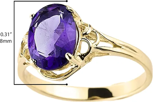 Miniatura 3 de Anillo de oro amarillo macizo de 10 quilates con piedra de nacimiento de febrero de amatista auténtica