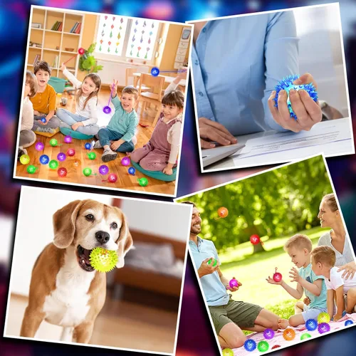 Miniatura 7 de SHQDD 24 bolas de luz, bolas antiestrés, bolas inflables para niños, bola chirriante intermitente de 6 colores, juguetes iluminados de 2.2 pulgadas