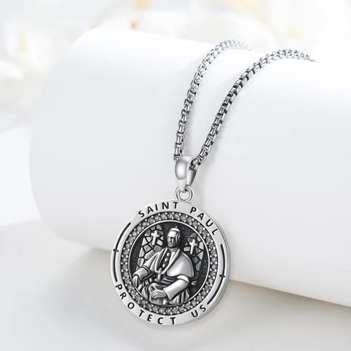 Miniatura 356 de Collar con colgante de plata de ley 925 con medalla de San Patrón, joyería religiosa para hombres y mujeres, con cadena de acero inoxidable 316L