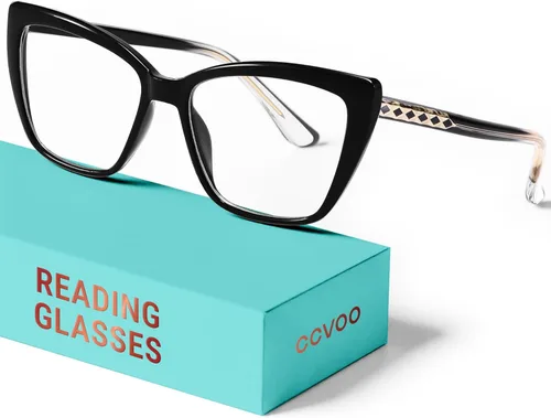 CCVOO Lentes de lectura de moda para mujer, lectores de luz azul de gran tamaño, anteojos de tramposos, elegantes anteojos cuadrados de ojo de gato