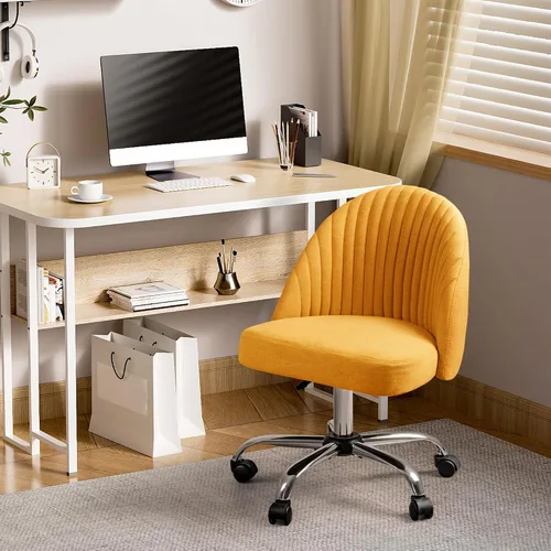 Miniatura 7 de JUMMICO Silla de escritorio para oficina en casa, silla de tocador, tapizada, ajustable, con respaldo medio, giratoria, sin brazos, sillas