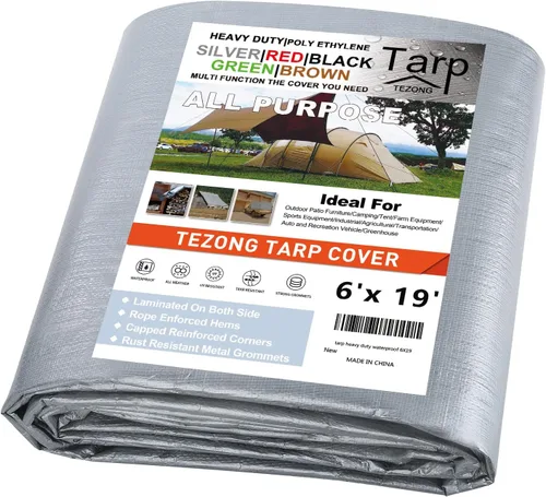 Miniatura 6 de Lonas resistentes impermeables de 4 x 5 pies, paquete de 2 lonas TEZONG negras de 0.472 in. de lona de plástico para exteriores para lluvia