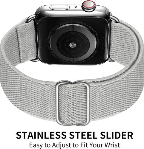 Miniatura 2 de OXWALLEN Correa elástica de nailon solo con conector de metal, compatible con Apple Watch 9/8/7/6/5/4/3 SE 2/1 1.614 in, 1.575 in 1.496 in, correa