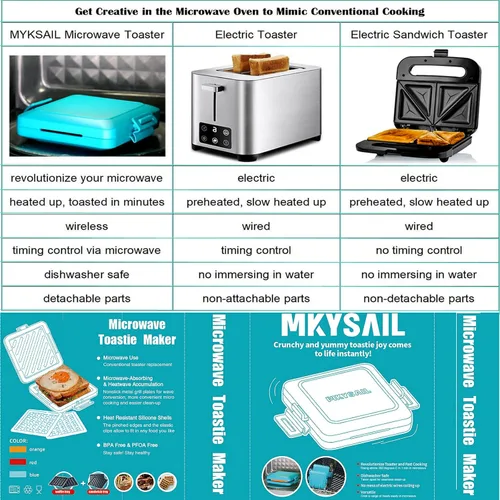 Miniatura 7 de MKYSAIL Tostador, Tostador de Microondas, Fabricante de Sándwiches, Fabricante de Panini, Apto para Lavavajillas, SIN Electricidad, Inalámbrico