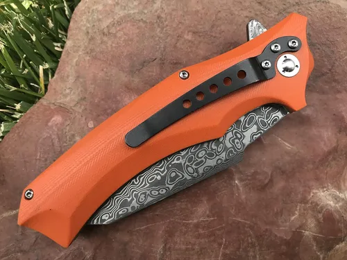 Miniatura 5 de TACTICAL GEARZ Cuchillo de bolsillo de Damasco, mango G10, hoja de acero de Damasco de 67 capas múltiples y núcleo VG10, incluye funda