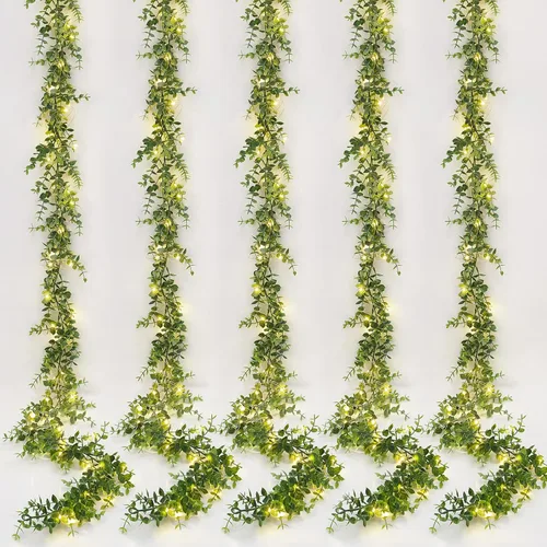 Miniatura 14 de Dolicer Guirnalda de eucalipto, paquete de 2 unidades, vegetación sintética de 12 pies, guirnaldas colgantes falsas para telón de fondo de boda