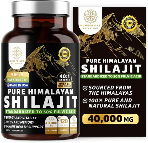 Suplemento Shilajit puro del Himalaya para hombres y mujeres, [40,000 mg de fuerza máxima] contiene 50% de ácido fúlvico con más de 85 minerales