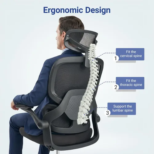 Miniatura 4 de HYLONE Silla de oficina ergonómica con asiento y respaldo de malla completa, silla de escritorio de malla con respaldo alto con base de aluminio