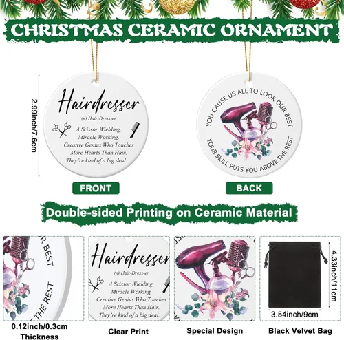Miniatura 2 de Patelai Adorno de Peluquero de Navidad de Cerámica Colgante Regalo para Estilista de Cabello Adorno de Placa de Peluquero Recuerdo Navideño