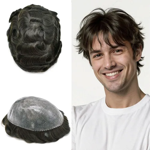 Miniatura 172 de Toupee for Men Hair Piece Real Human Hair Full Poly Skin Mens Toupee Mens Hair System Injected PU Hair System Invisible Hairpiece for