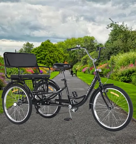 Miniatura 2 de Triciclo para adultos de 7 velocidades, bicicletas de 3 ruedas con asiento trasero, triciclo para adultos de 20/24 pulgadas, ruedas bajas con cesta