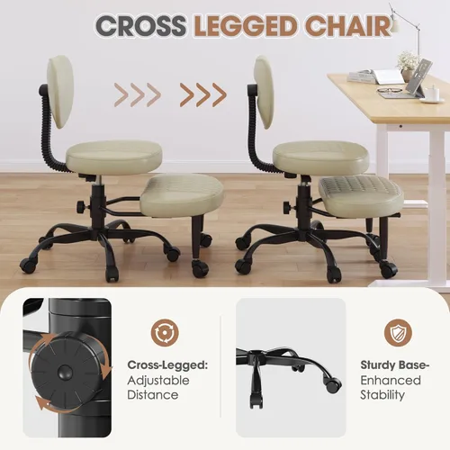 Miniatura 5 de Silla de oficina con patas cruzadas, sillas giratorias de 360° para adultos, silla de oficina ergonómica de patas cruzadas ajustable en altura