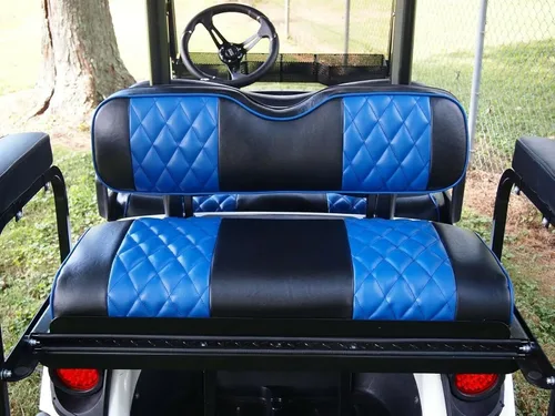 Miniatura 2 de Huskey - 4 fundas de asiento delantero/trasero para carrito de golf EZGO RXV 2008-UP G&E Modelos G&E, costuras de diamante negro y azul de dos tonos