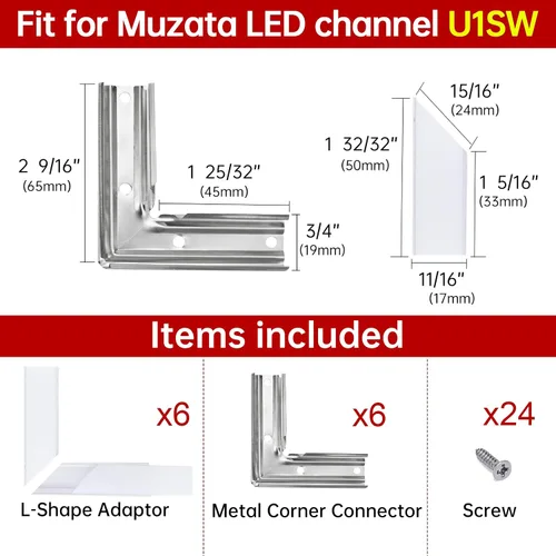 Miniatura 2 de Muzata Kit de conectores de esquina de 6 pares de conectores en forma de L para canal LED Muzata U1SW en forma de U de aluminio LED difusor canal