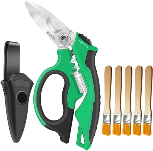 Miniatura 8 de LAOA Tijeras de electricista de acero inoxidable dentadas de 6 pulgadas con dientes antideslizantes fuertes ranuras de alambre Tijeras y funda