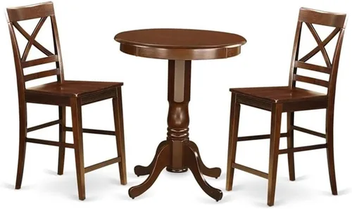 Miniatura 9 de East West Furniture EDQU3-BLK-W - Juego de mesa de comedor de 3 piezas de altura para encimera de cocina, contiene una mesa redonda de madera