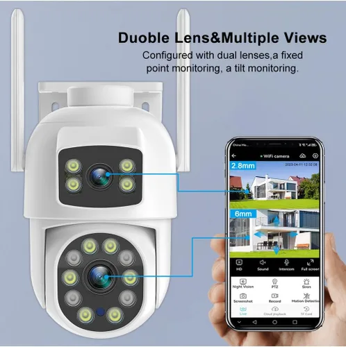 Miniatura 3 de EVERSECU Cámara de Seguridad PTZ WiFi de Doble Lente con Enlace de 6MP para Exteriores, Vista de 360°, Seguimiento Automático, Detección