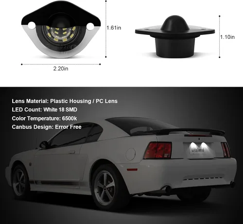 Miniatura 5 de litzland Conjunto de 2 luces LED para placa de matrícula compatible con Ford Mustang 1994 1995 1996 1997 1998 1999 2000 2001 2002 2003 2004 Canbus