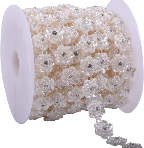 Miniatura 11 de KAOYOO - Cadena con cuentas en forma de flor y diamantes de imitación de 9 metros (10 yardas) para bodas, decoración, bricolaje..