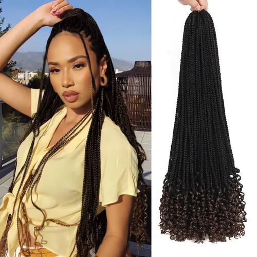 Miniatura 9 de Paquete de 7 trenzas de ganchillo con extremos rizados, paquete de 7 trenzas de ganchillo preenlazadas, caja diosa, trenzas de ganchillo