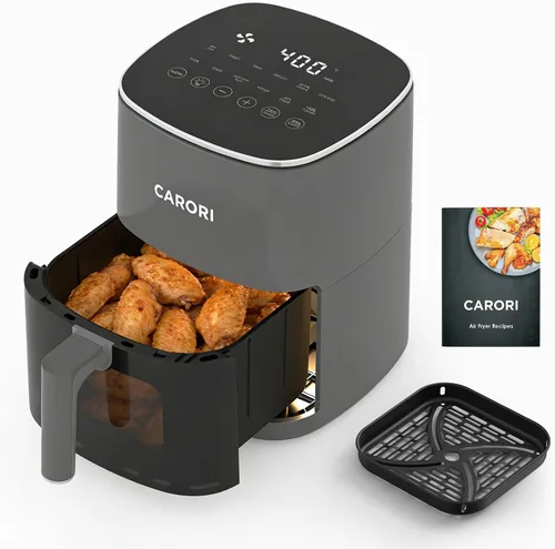 Miniatura 19 de CARORI Freidora de aire de 6 cuartos con ventana de visión, 12 preajustados, gran capacidad, 400 ℉ máximo crujiente, 1700 W comidas rápidas incluso