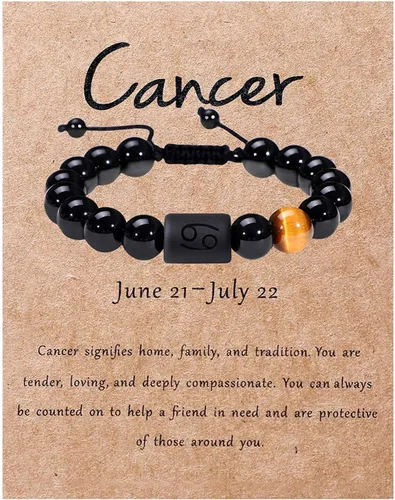 Miniatura 56 de SUMMER LOVE Father's Day Gifts Zodiac Bracelet for Men Women 10mm Natural Black Onyx Stone Star Sign Constellation Beaded Protection Bracelet