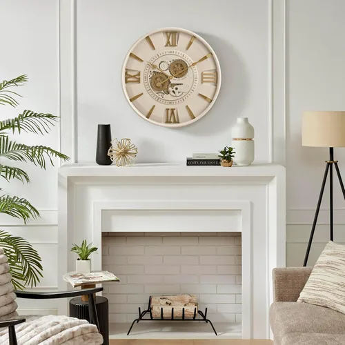 Miniatura 6 de CLXEAST Relojes de pared modernos minimalistas de mediados de siglo, reloj de pared de 24 pulgadas con engranajes móviles, relojes de pared grandes