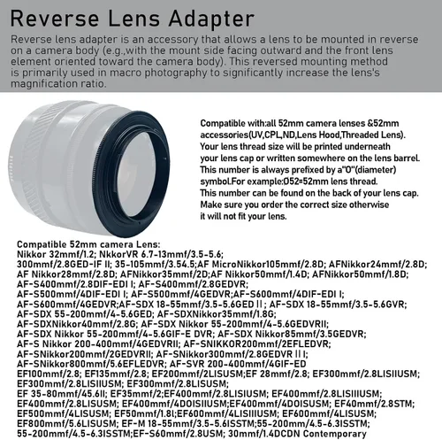 Miniatura 4 de Anillo inverso de lente macro NEX de 2.047 in a NEX compatible con A9 A7 A7s A7R A7II A7RII A7SII A6300 A5100 A6000 A5000 A3000 NEX-5T NEX-3N 2.047