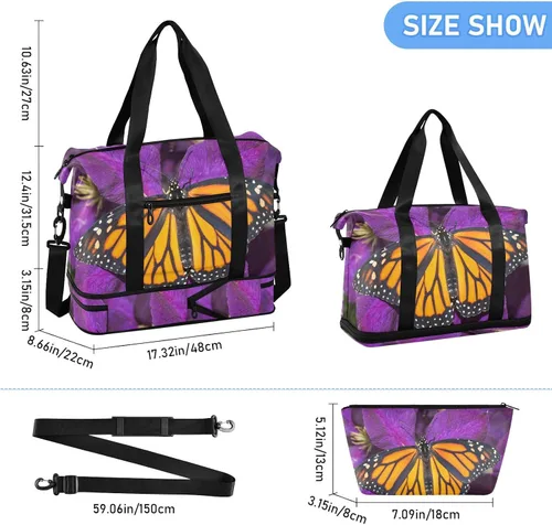 Miniatura 3 de Monarch Butterfly Flower Bolsa de viaje deportiva para hombres y mujeres, bolsa de gimnasio con compartimento para zapatos y correa para el hombro