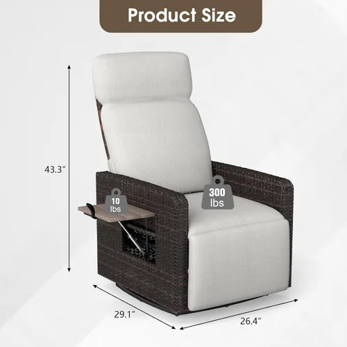Miniatura 2 de kinbor Silla reclinable para exteriores, silla giratoria de 360° con respaldo alto para patio, con mesa auxiliar abatible, cojín extraíble y Beige-1