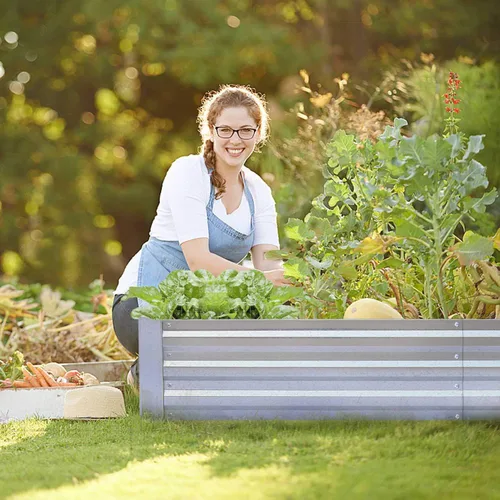 Miniatura 7 de Camas de jardín elevadas galvanizadas para verduras, caja de plantación grande de metal, kit de jardinería de acero para flores y hierbas