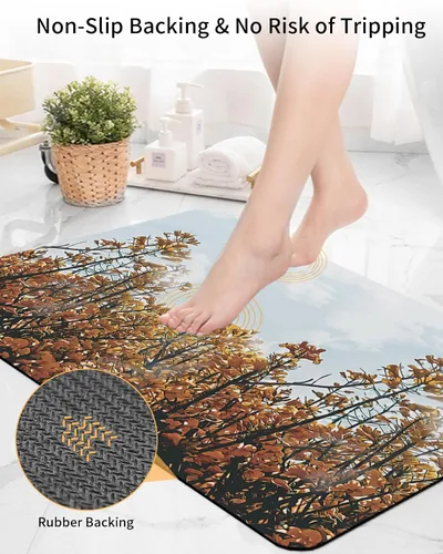 Miniatura 4 de Tapete de baño para bañera y hojas de flores de otoño, antideslizante, de secado rápido y absorbente, de tierra de diatomeas, fregadero, cocina