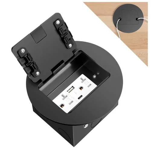 Miniatura 15 de Kit de toma de corriente eléctrica de piso empotrado, salida dúplex GFCI circular oculta de 20 amperios, salida de receptáculo resistente a