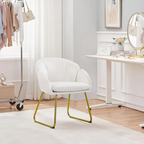 Miniatura 4 de Yaheetech Sillón moderno de terciopelo para tocador, silla de maquillaje en forma de flor con patas de metal dorado para sala de estar, sala