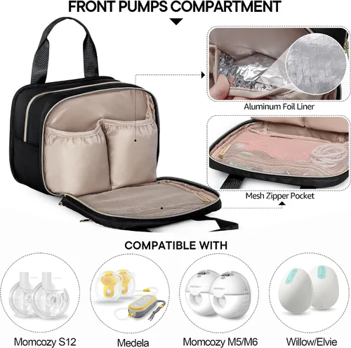 Miniatura 2 de Fasrom Bolsa de extractor de leche portátil con enfriador y bolsa de hielo compatible con bombas Momcozy Medela y Elvie, funda de transporte de Negro