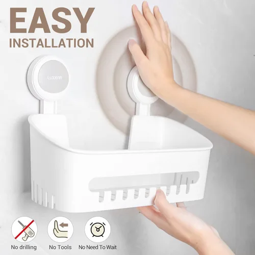 Miniatura 4 de LUXEAR Organizador de ducha con ventosa extraíble sin perforación, estante de ducha de baño, potente cesta organizadora de ducha, resistente al agua