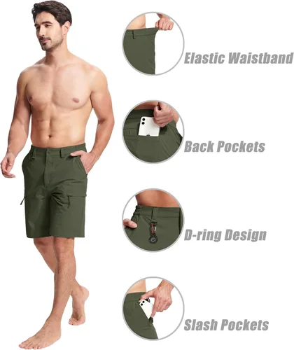 Miniatura 4 de MAGCOMSEN Pantalones cortos de senderismo para hombre, 5 bolsillos, resistentes al agua, antidesgarros, secado rápido, para exteriores, pantalones
