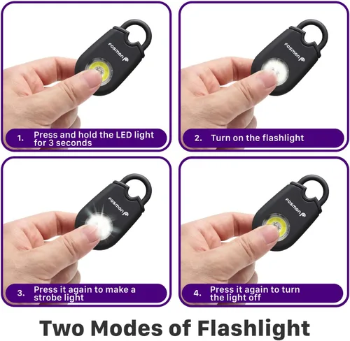 Miniatura 4 de Fosmon Alarma personal para mujeres (paquete de 2), llavero de protección de autodefensa, sirena de sonido de seguridad de 125 dB con luz