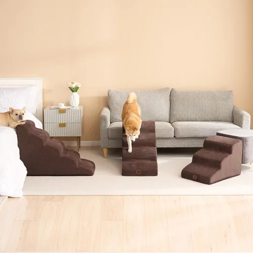 Miniatura 8 de EHEYCIGA Rampa de escaleras curvadas para perros para camas altas de 19.7 pulgadas de alto, escalones de 4 escalones para perros y gatos pequeños