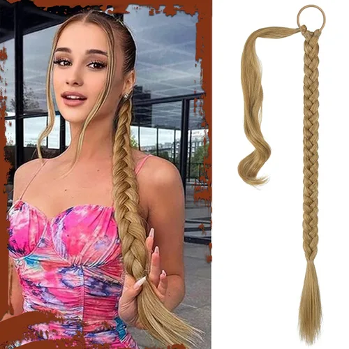 Miniatura 23 de Sofeiyan Extensión de cola de caballo de trenza larga con banda para el cabello, lacio, elegante, envolvente, extensiones de cabello trenzado, cola